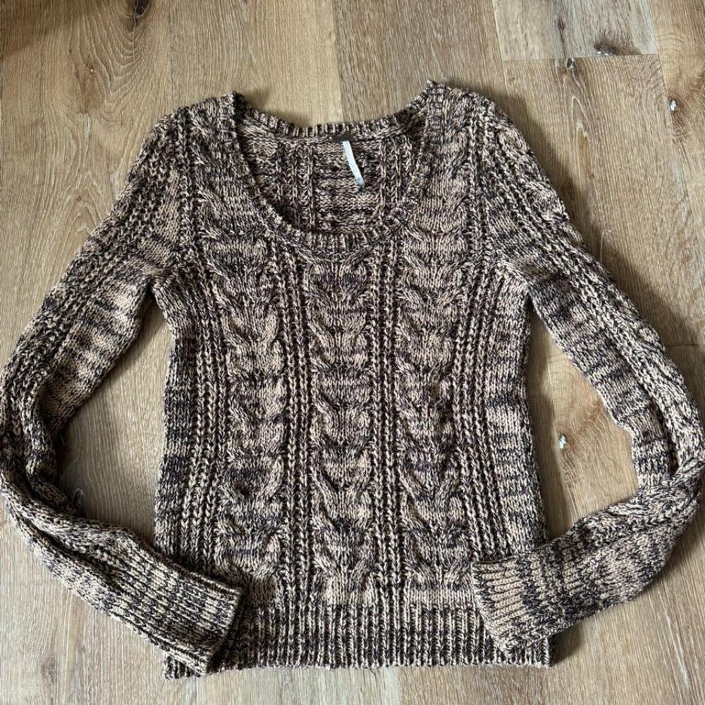 Free‎ People Heather Brown Cable Knit Sweater Size S